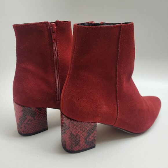 Portuguese Red Suede Leather & Snakeskin Block Heel Point Boots - Picture 9 of 14